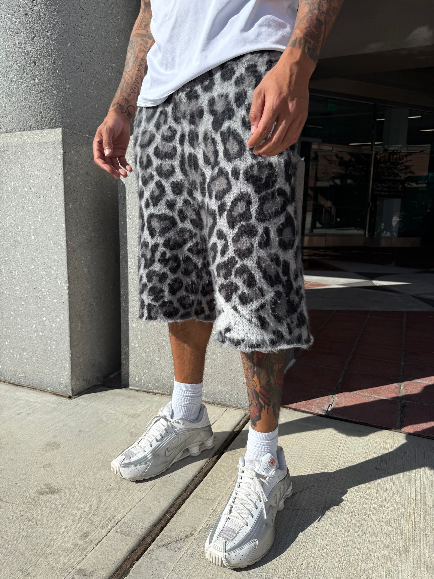 GREY LEOPARD MOHAIR SHORTS